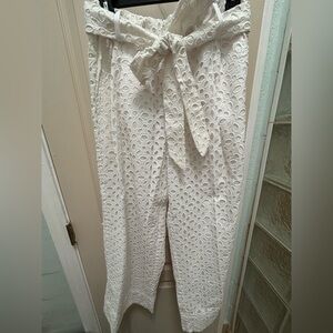 J Crew Women’s Elegant White Eyelet cropped wide leg Pants Size 10